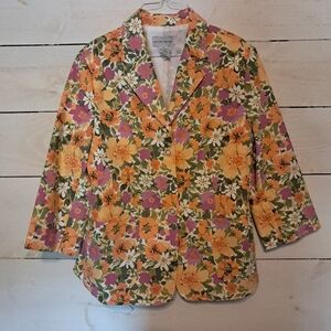 Jaclyn Smith Cotton Floral print Lined 3/4 Sleeve Jacket Size 14